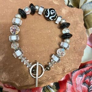 Bracelet beads sterling silver vintage crystals and finding & toggle close
